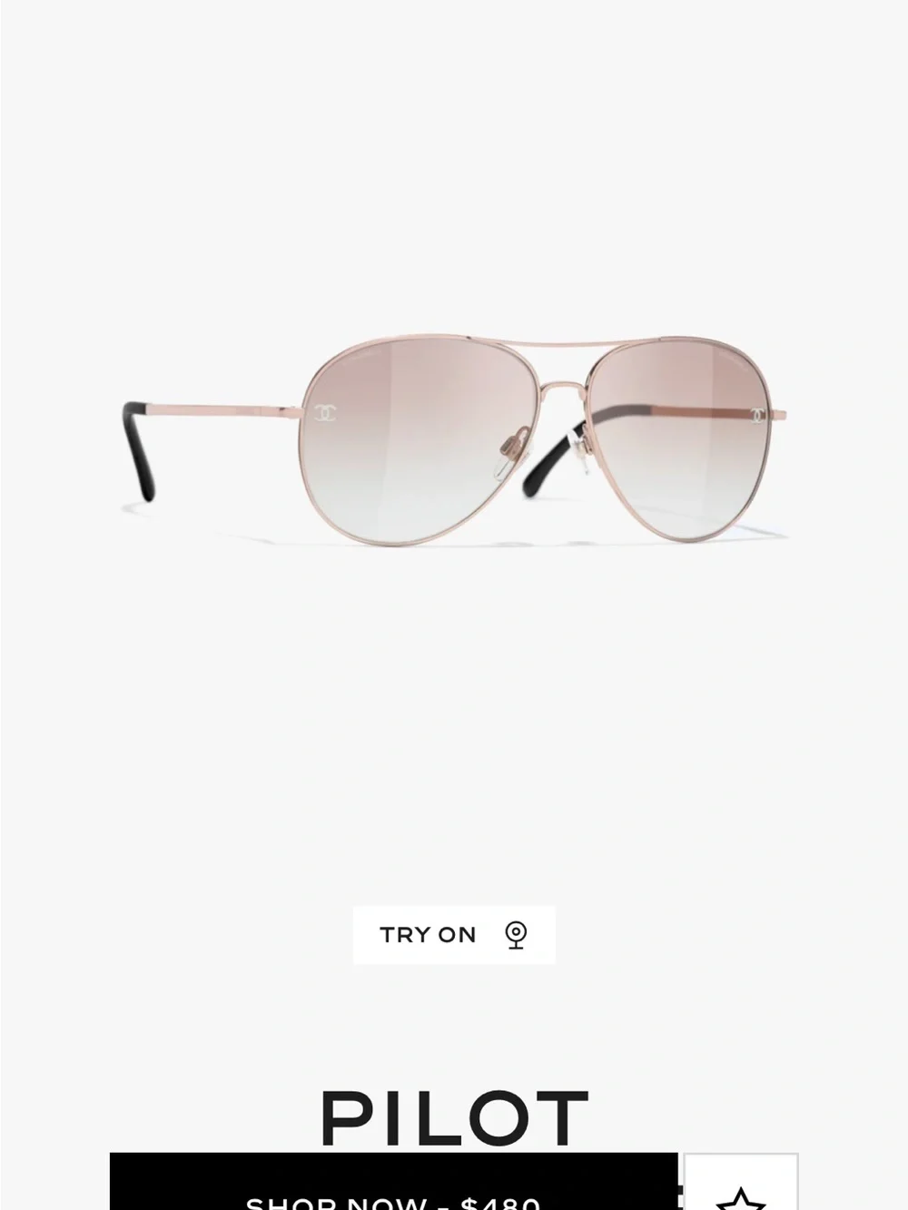 CHANEL Pink Gold Aviator Sunglasses with Beige Gradient Lenses